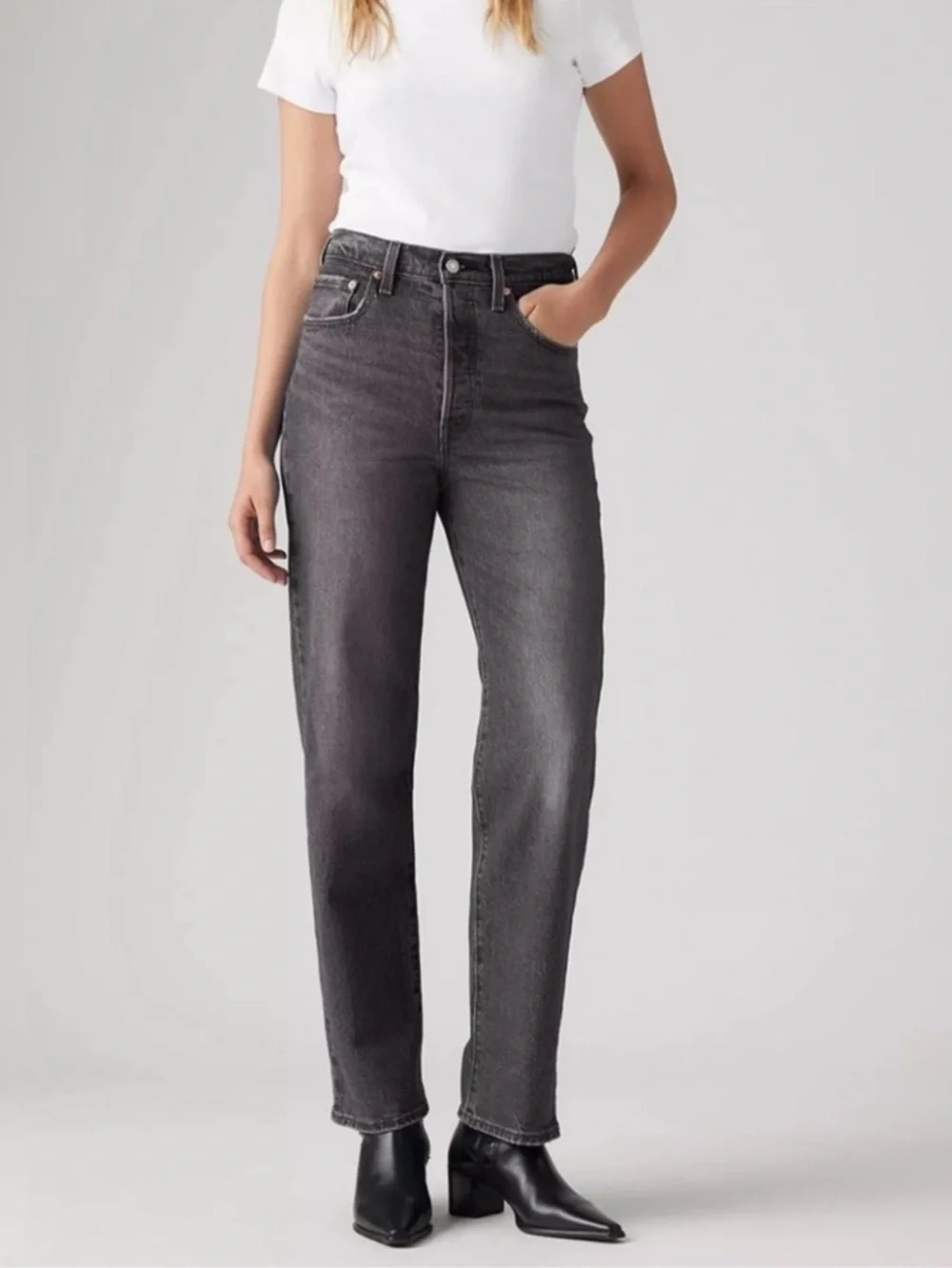 Levi's Premium‎ Ribcage Straight Ankle Women’s Washed Black Straight Jeans Sz 30
